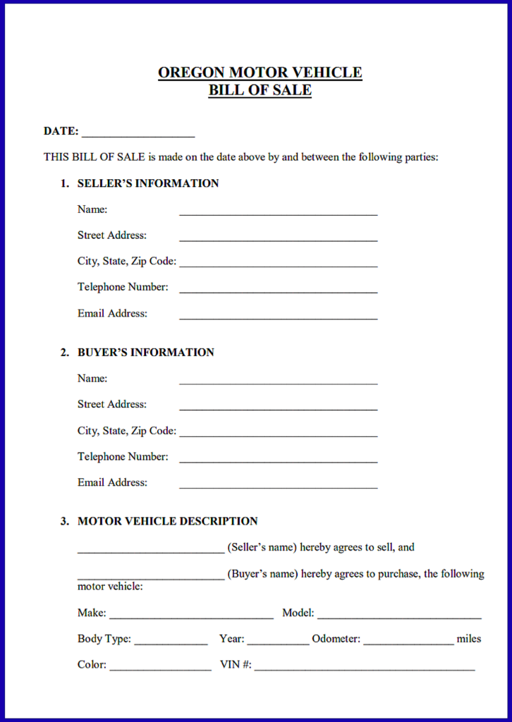 Bill of Sale in Oregon