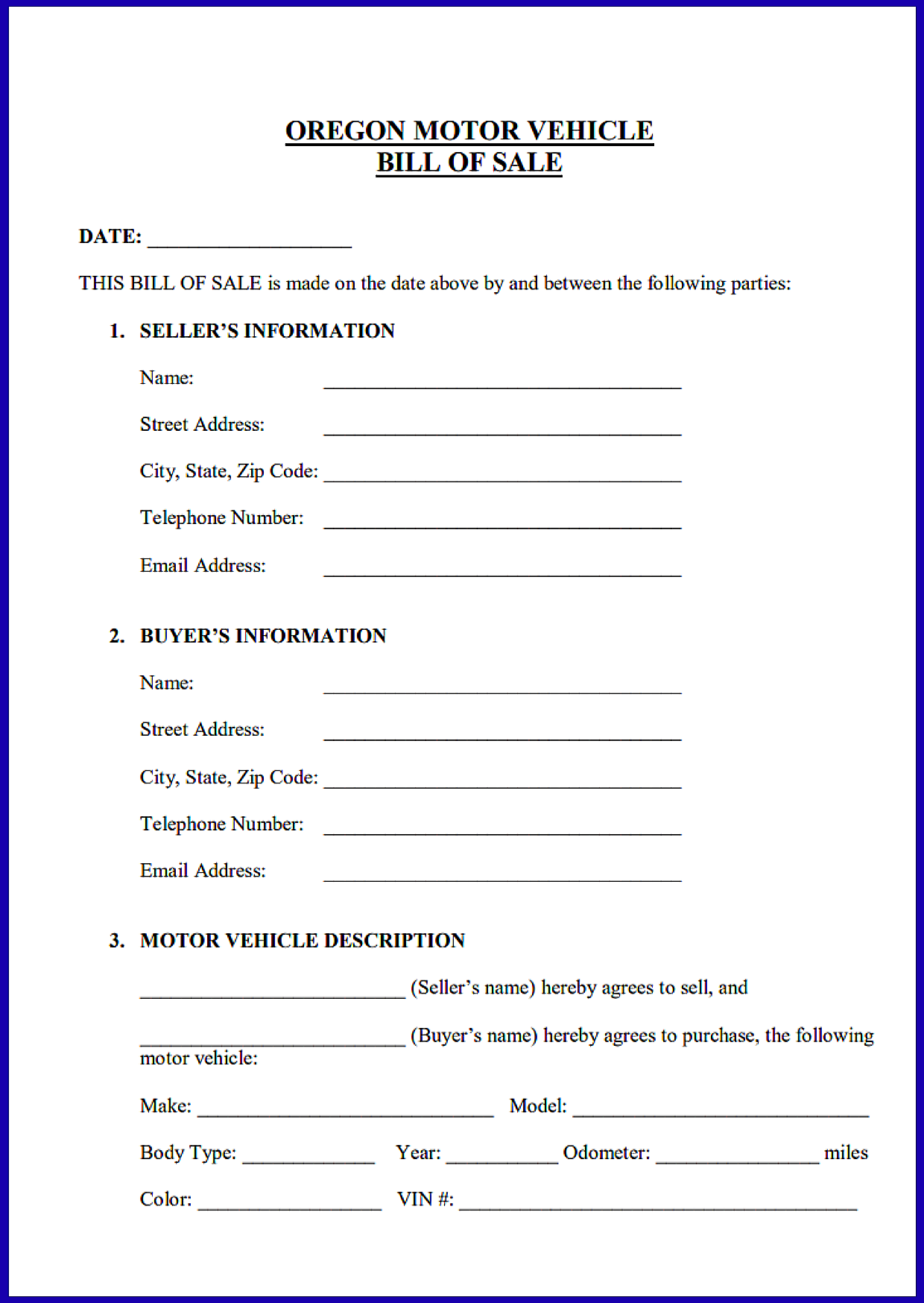 Bill of Sale in Oregon